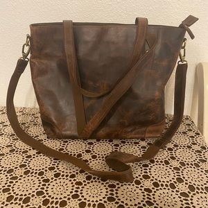 Handmade Leather laptop/travel bag in deep brown